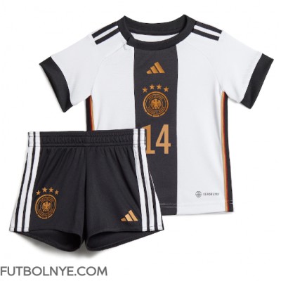 Camiseta Alemania Jamal Musiala #14 Primera Equipación para niños Mundial 2022 manga corta (+ pantalones cortos)